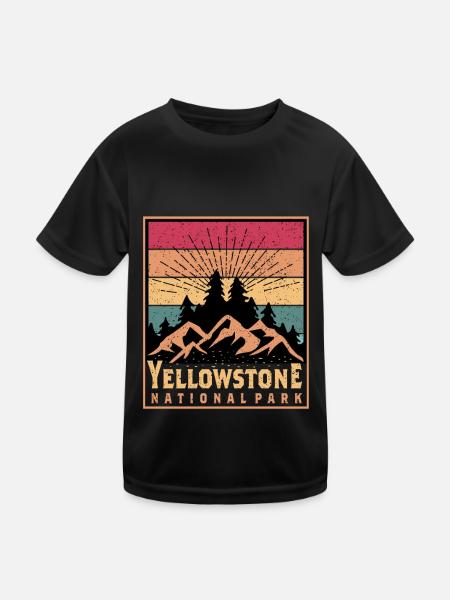 Yellowstone National Park Hiking Wyoming Souvenir - Kids Functional T-Shirt - black - Front