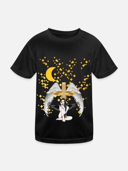Himmlisch Kreuz Engel Himmel Jenseits Tod - Kinder Funktions-T-Shirt - Schwarz - Vorne