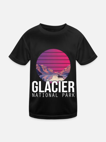 Montana National Park Glacier Souvenir Lake and Mountain - Kids Functional T-Shirt - black - Front