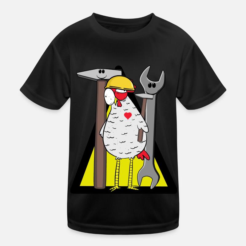 Chantier de construction Poulet Casque de sécurité Outil Constructeur Marteau T-shirt sport Enfant