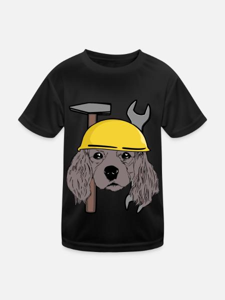 Hundekopf Hund Schutzhelm Baustelle Gewerbe Kind - Kinder Funktions-T-Shirt - Schwarz - Vorne