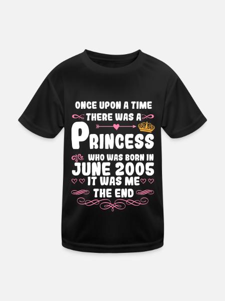 Es war einmal eine Prinzessin. Juni 2005 Geburtsta - Kinder Funktions-T-Shirt - Schwarz - Vorne