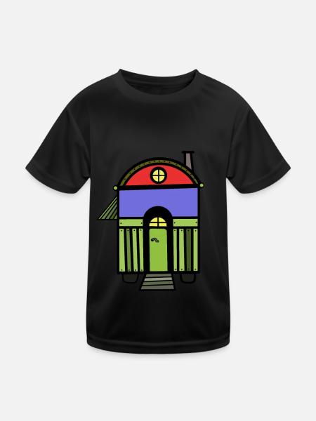 Bauwagen Hütte Wohnmobil Campingwagen wohnen Haus - Kinder Funktions-T-Shirt - Schwarz - Vorne