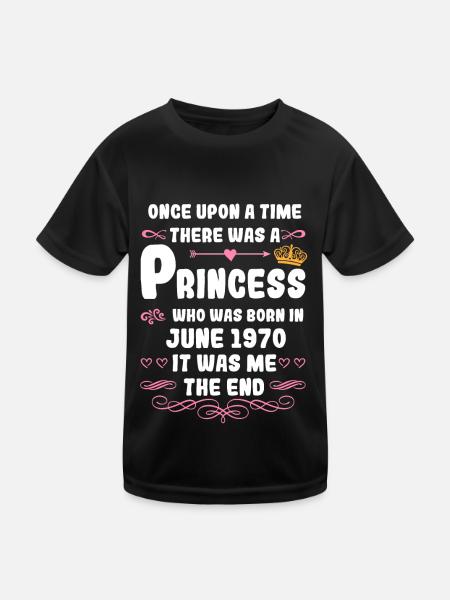 Es war einmal eine Prinzessin. Juni 1970 Geburtsta - Kinder Funktions-T-Shirt - Schwarz - Vorne