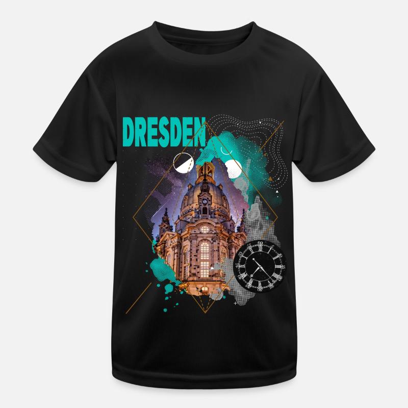 Dresden Germany City Skyline Vintage Retro Kids Functional T-Shirt