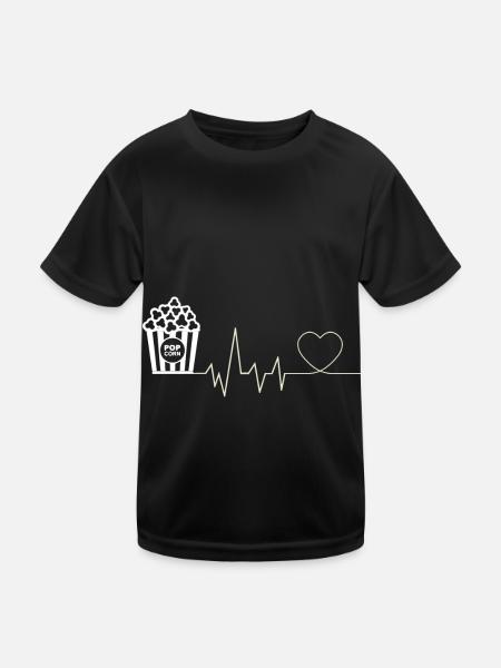 Popcorn Heartbeat Movie Night Movie Night Rice Snack - Kids Functional T-Shirt - black - Front