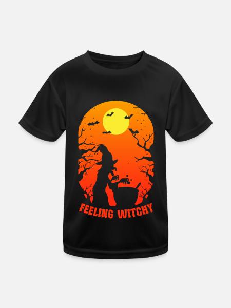 Hexen Halloween Party Gruseliger Fledermaus Horror - Kinder Funktions-T-Shirt - Schwarz - Vorne