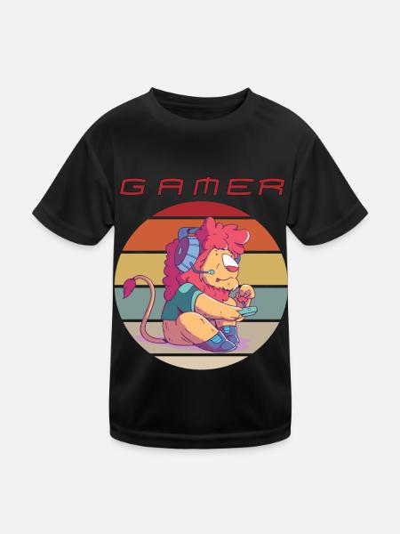 Drôle Jeux vidéo Jeux Retro Console Jeux Lion Gamer G - T-shirt sport Enfant - noir - Devant
