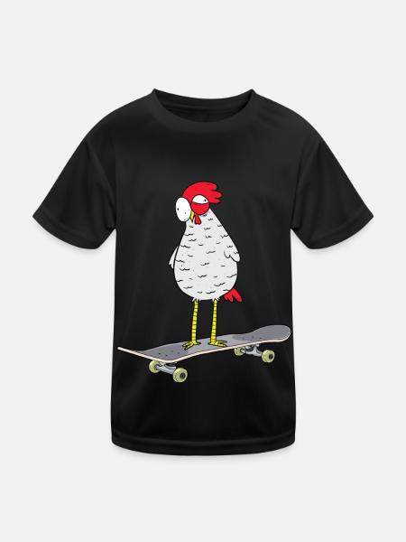 Skateboard Huhn Skaten Skater Jugendliche Skaten - Kinder Funktions-T-Shirt - Schwarz - Vorne