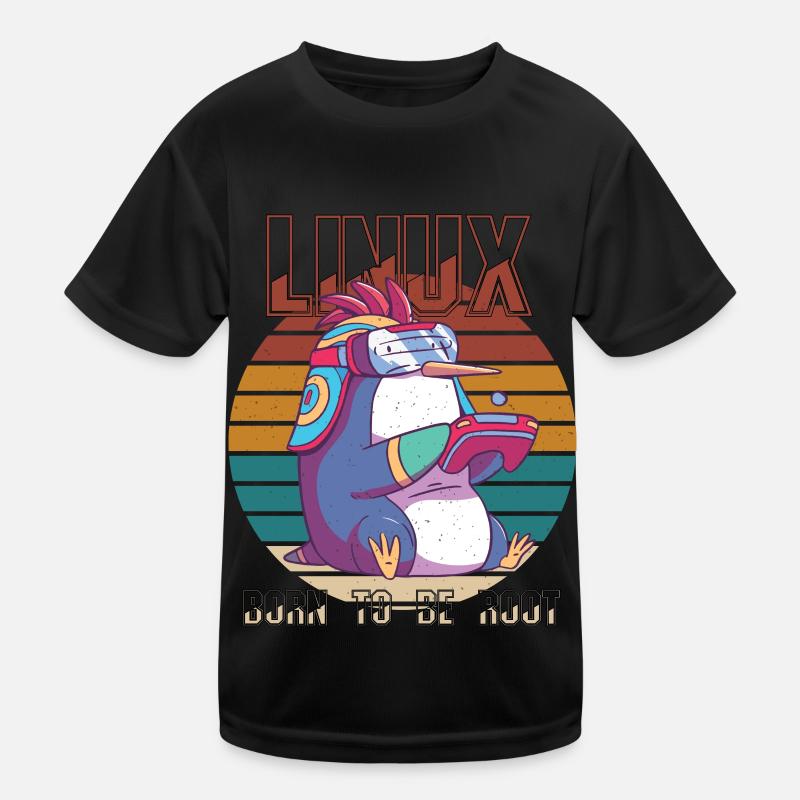 Linux Gamer Born To Be Root Cool Penguin Nerd Prog T-shirt sport Enfant