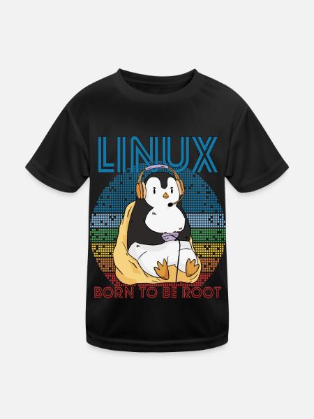 Gamer Root Retro Penguin Linux Nerd Programmer Gee - Kinder Funktions-T-Shirt - Schwarz - Vorne