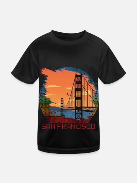 San Francisco Golden Gate Bridge in California Sun - Kids Functional T-Shirt - black - Front