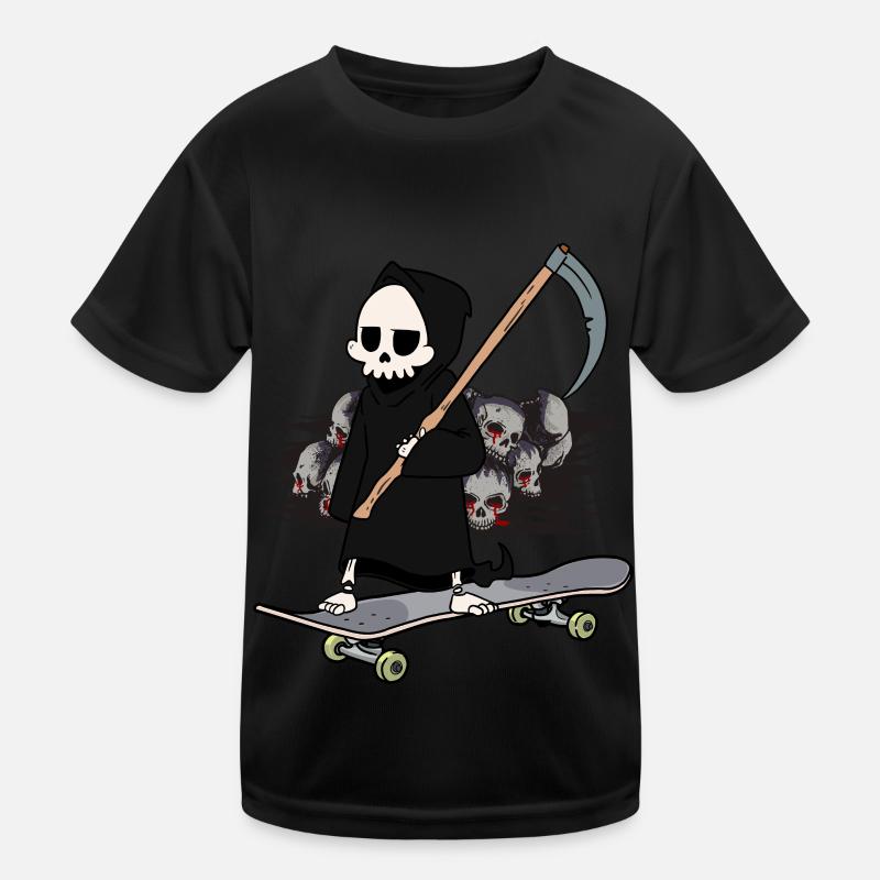 Skateboard Grim Reaper Closing Time End Horror Death Kids Functional T-Shirt