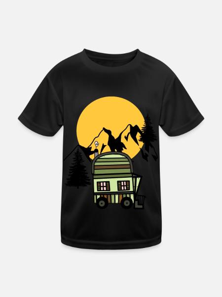 Bauwagen Naturfreund Alpen Hütte Bergsteiger Alm - Kids Functional T-Shirt - black - Front