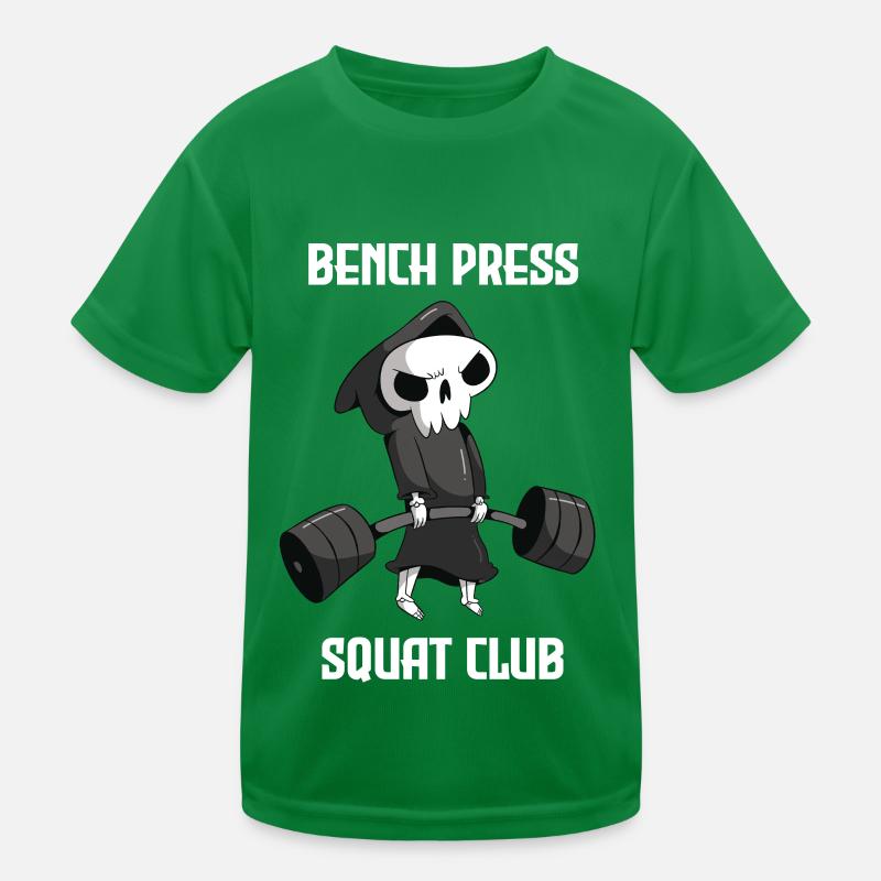 Bench Press Squad Club Workout Grim Reaper Training Kids Functional T-Shirt