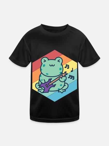 Netter Gitarrist-Frosch-Gitarren-Rockgitarren-Musi - Kinder Funktions-T-Shirt - Schwarz - Vorne
