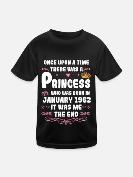 Es war einmal eine Prinzessin. Januar 1962 Geburts - Kinder Funktions-T-Shirt - Schwarz - Vorne