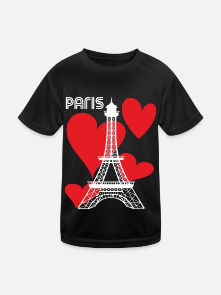 Touristen-Paris-Herz-Eiffelturm-Frankreich-Andenke - Kinder Funktions-T-Shirt - Schwarz - Vorne