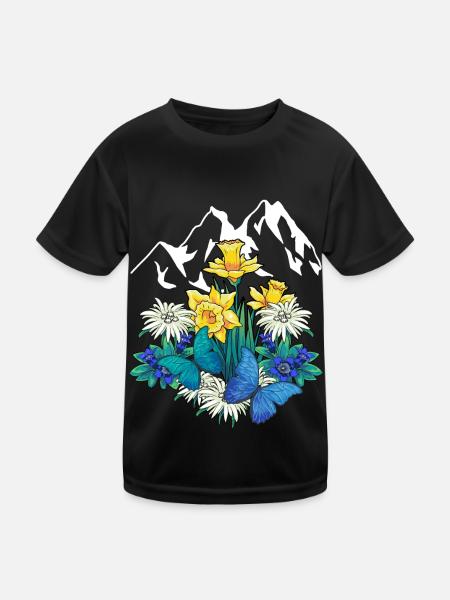 Austria Tyrol Spring Nature Alm Gentian Flowers - Kids Functional T-Shirt - black - Front