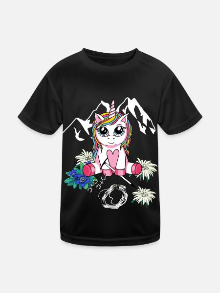 Alpen Einhorn Bergsteiger Bergsport Kind abseilen - Kinder Funktions-T-Shirt - Schwarz - Vorne