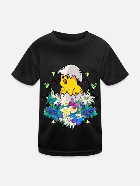 Frühlingsanfang Küken Federvieh frohe Ostern Natur - Kinder Funktions-T-Shirt - Schwarz - Vorne