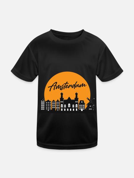 Amsterdam Skyline holländisches Souvenir-holländis - Kinder Funktions-T-Shirt - Schwarz - Vorne