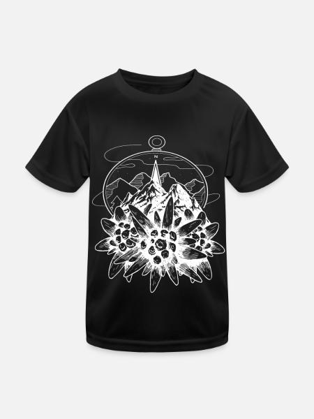 Alpen Kompass Berge Wandern Edelweiss Schweiz - Kinder Funktions-T-Shirt - Schwarz - Vorne