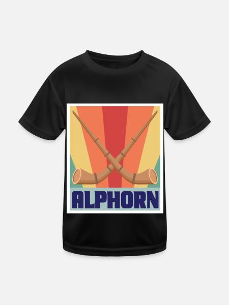 Alphorn Retro Musikinstrument in Schweiz Alpen Sou - Kinder Funktions-T-Shirt - Schwarz - Vorne