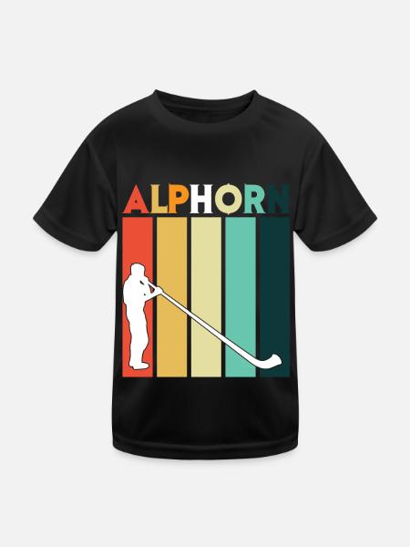 Retro Alphorn Musikinstrument Schweizer Musiker Sc - Kinder Funktions-T-Shirt - Schwarz - Vorne