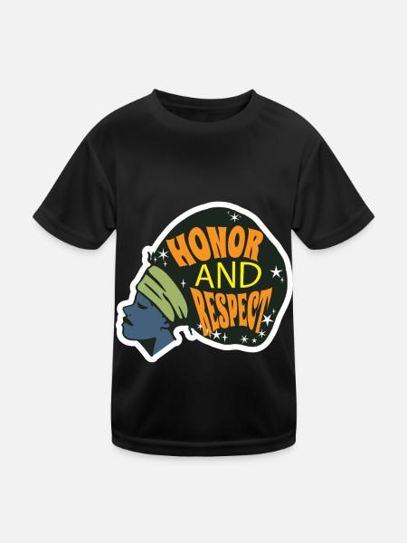 Schwarze Frau Ehre und Respekt Schwarzer Geschicht - Kinder Funktions-T-Shirt - Schwarz - Vorne