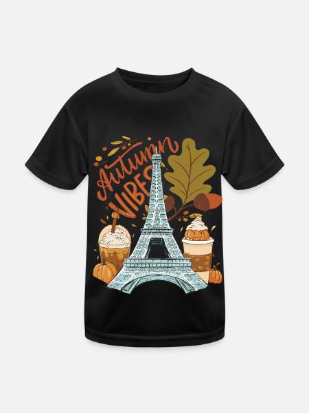 Tour Eiffel Autumn Vibes Automne à Paris Français - T-shirt sport Enfant - noir - Devant