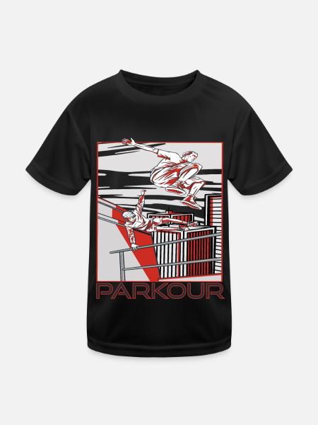 Parkour Warnung Über alles springen Laufen Springe - Kinder Funktions-T-Shirt - Schwarz - Vorne