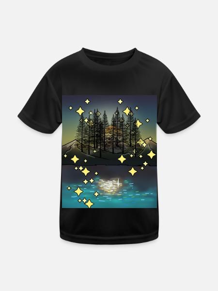 Night Stars Nature Nature Lovers Stardust Trees - Kids Functional T-Shirt - black - Front