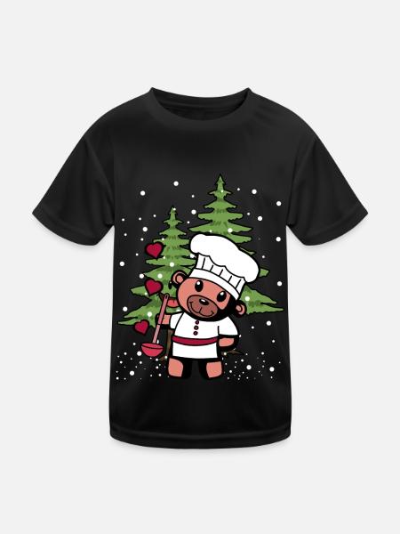 Hobbykoch Weihnachten Christmas Koch Teddy - Kinder Funktions-T-Shirt - Schwarz - Vorne