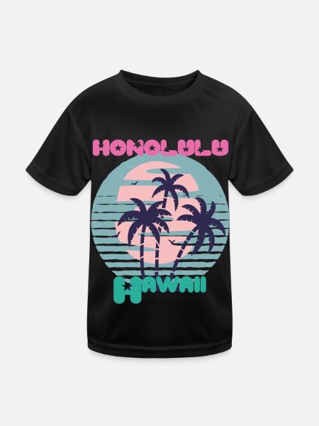 Palm Hawaii Honolulu Vacation Beach Ocean - Kids Functional T-Shirt - black - Front