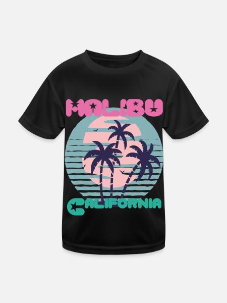 Malibu, das Kalifornien-Ferien-Palme-Ozean surft - Kinder Funktions-T-Shirt - Schwarz - Vorne