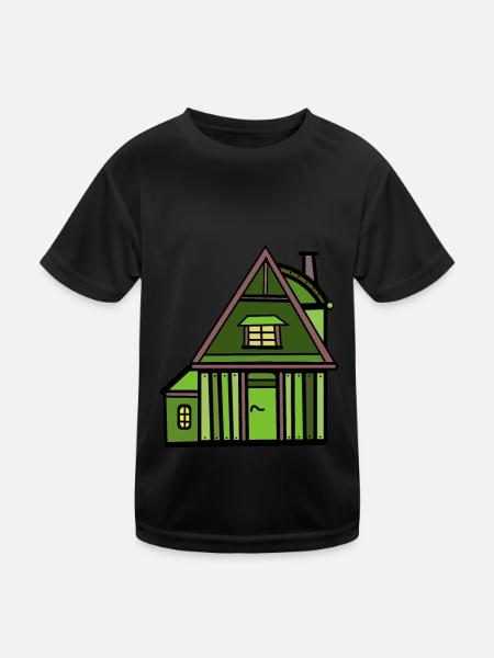 Haus Hütte Natur Naturliebhaber wohnen Immobilie - Kinder Funktions-T-Shirt - Schwarz - Vorne