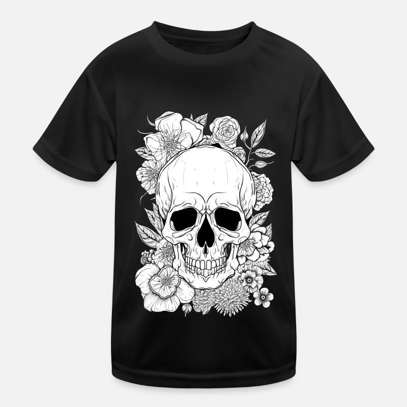Aesthetic Floral Skull Art Gift Kids Functional T-Shirt