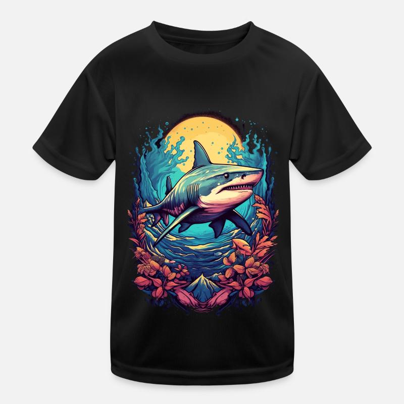Shark Flowers Coral Reef Beach Diver Gift Kids Functional T-Shirt