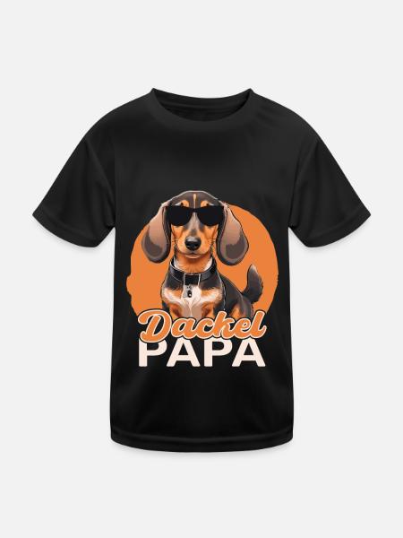 Dackel Papa - Kinder Funktions-T-Shirt - Schwarz - Vorne