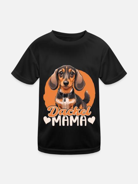 Dackel Mama - Kinder Funktions-T-Shirt - Schwarz - Vorne