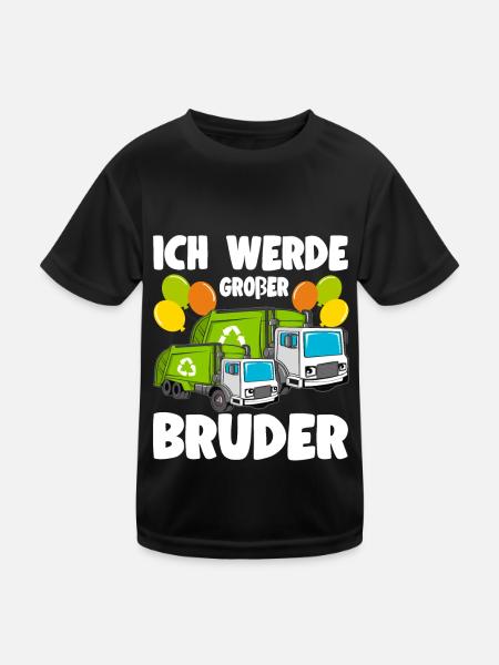 Werde großer Bruder Müllwagen Müllabfuhr - Kinder Funktions-T-Shirt - Schwarz - Vorne