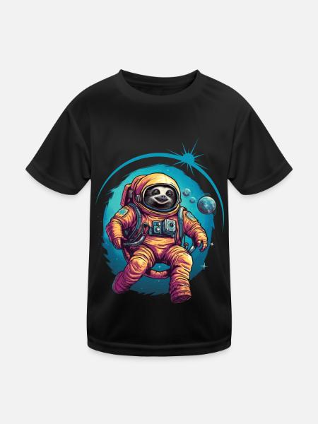 Faultier Astronaut Weltraum Raumfahrt Geschenk - Kinder Funktions-T-Shirt - Schwarz - Vorne