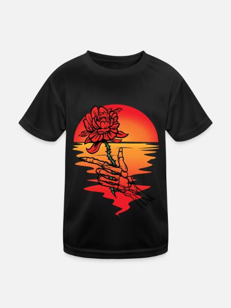 Sonne Blume Tod Skelett Sonnenuntergang Jenseits - Kinder Funktions-T-Shirt - Schwarz - Vorne