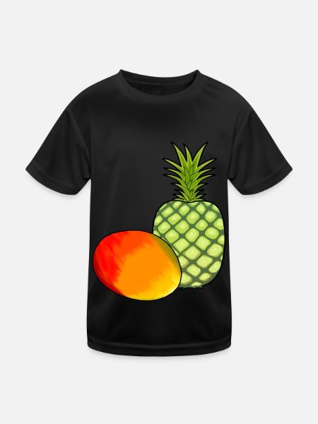 Mango Obst Früchte Ananas Vegetarisch Speise - Kinder Funktions-T-Shirt - Schwarz - Vorne