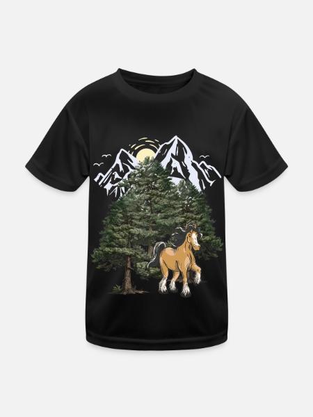 Mountains, Mountains, Horse, Black Forest, Tyrol, Alps - Kids Functional T-Shirt - black - Front