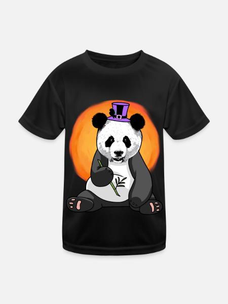 Asia Panda Bear Hat Wildlife Kids China - Kids Functional T-Shirt - black - Front