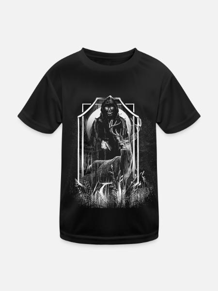 Hirsch Wald Kreatur Tod Horror Halloween Monster - Kinder Funktions-T-Shirt - Schwarz - Vorne