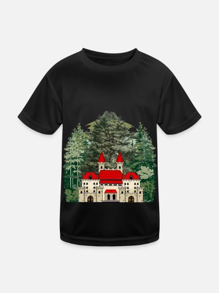 Burg Märchen Schloss Wald Festung Mittelalter - Kinder Funktions-T-Shirt - Schwarz - Vorne