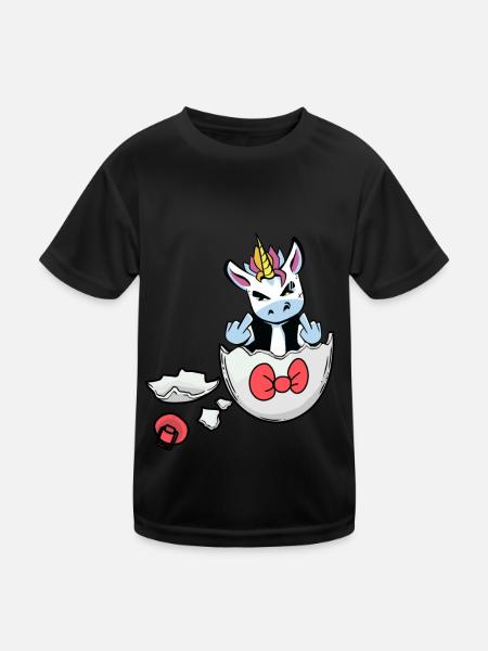 Einhorn Geburt Schwangerschaft Schwanger Baby Ei - Kinder Funktions-T-Shirt - Schwarz - Vorne